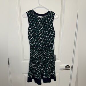 Eliza J Navy and Green Geometric Midi Dress NWT